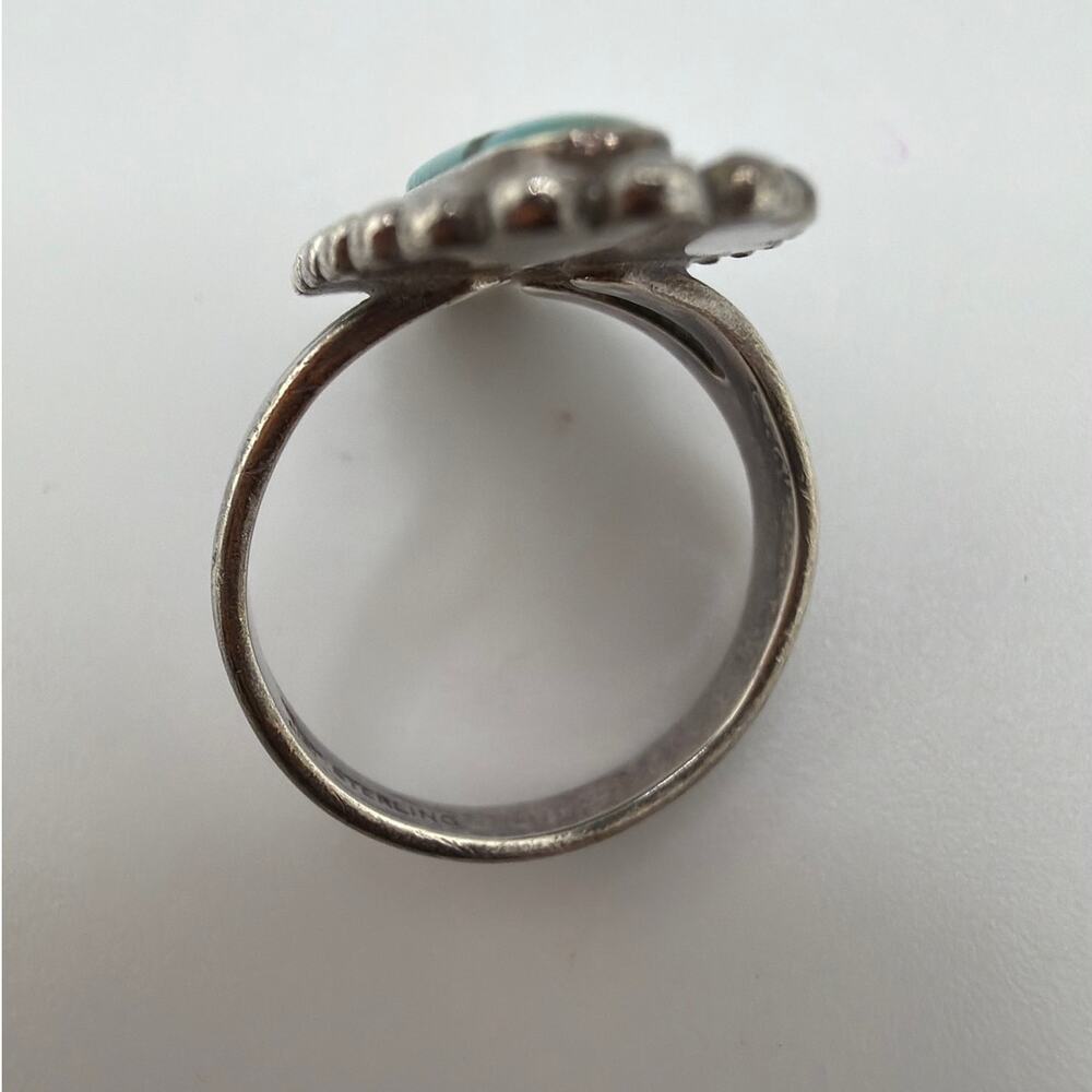 Vintage Navajo Sterling Silver Beaded Turquoise Ring 5.5 - Picture 3 of 8